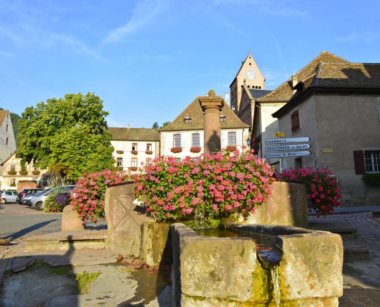 L'abreuvoir, la fontaine, les bâtiments conventuels et l'église St Pantaléon