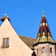 Eguisheim Les châtelaines sur le beau toit du château saint Léon