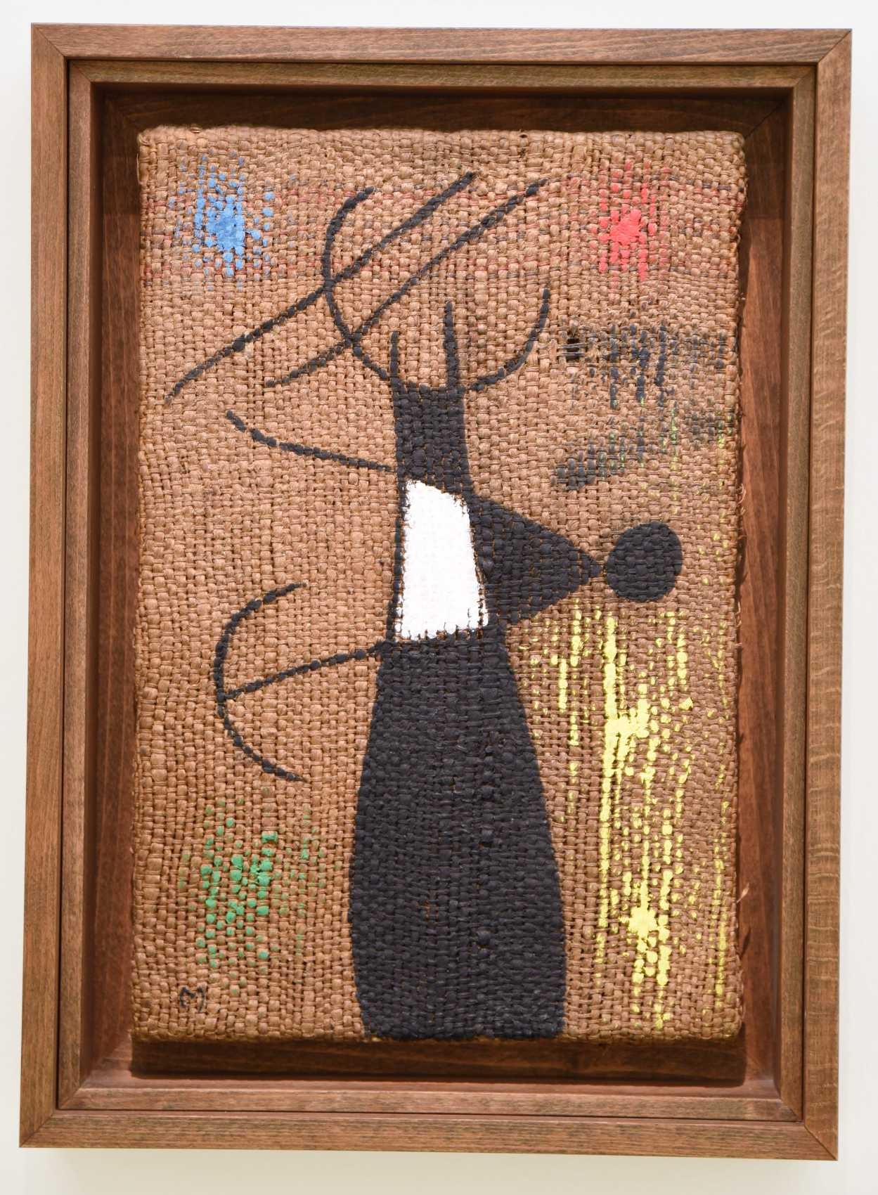 Femme et oiseau X/X 1960 huile sur toile de jute 41x27 cm