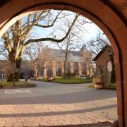 L'allée au tilleuls et la basilique vus depuis le porche d'entrée