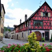 Maison vigneronne du XVII° siècle, au fond le château Schwendi