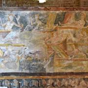 Tableau exposé dans la nef de la fresque de la résurrection des morts du choeur